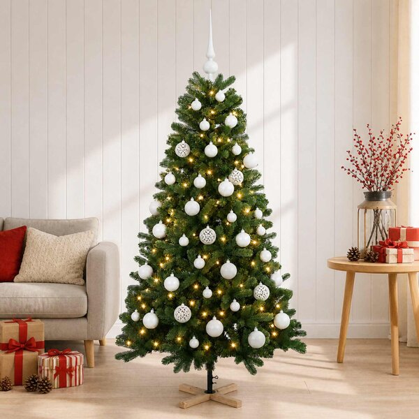 Műkarácsonyfa gömbbel 120 cm 150 LED Meleg fehér PVC Zöld