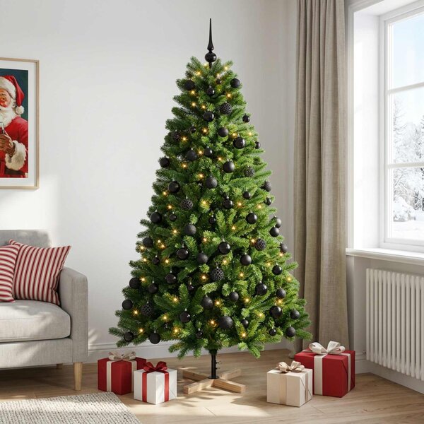 Műkarácsonyfa gömbbel 180 cm 300 LED Meleg fehér PVC Zöld