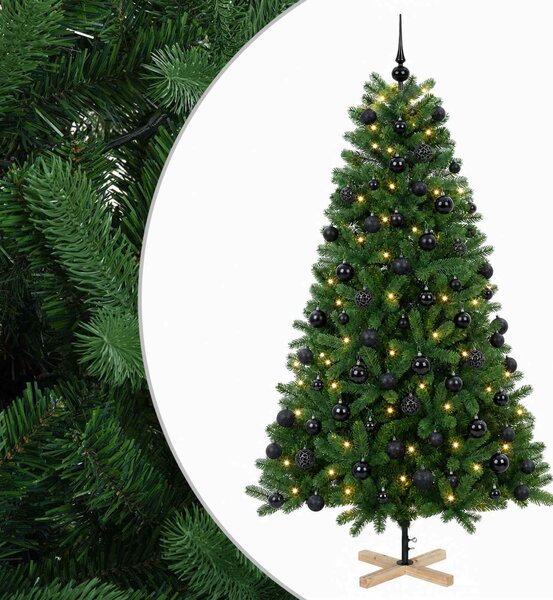 Műkarácsonyfa gömbbel 180 cm 300 LED Meleg fehér PVC Zöld