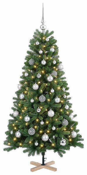 Műkarácsonyfa gömbbel 120 cm 150 LED Meleg fehér PVC Zöld