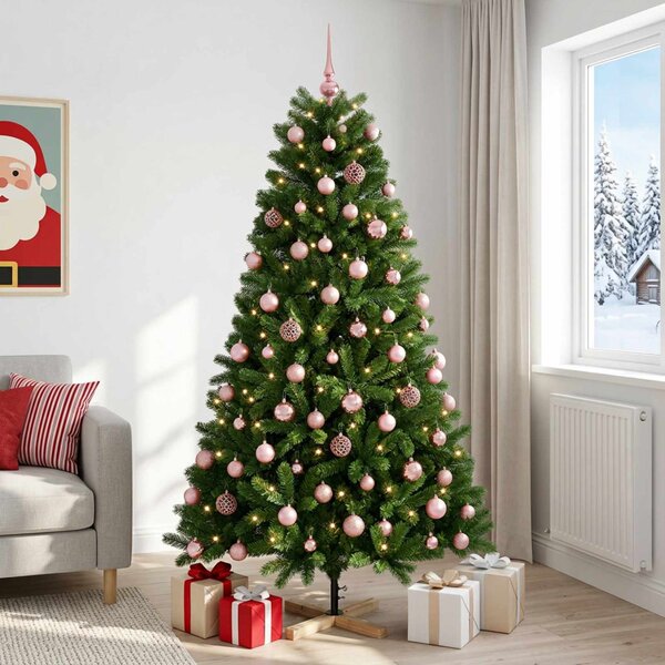 Műkarácsonyfa gömbbel 180 cm 300 LED Meleg fehér PVC Zöld