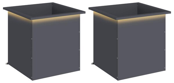Led-es kerti virágláda 2 db Antracit 50 x 50 x 48 cm Acél