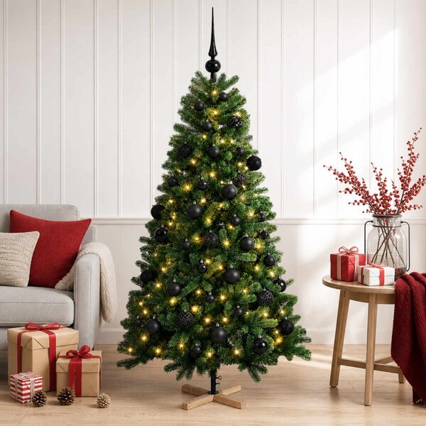 Műkarácsonyfa gömbbel 120 cm 150 LED Meleg fehér PVC Zöld