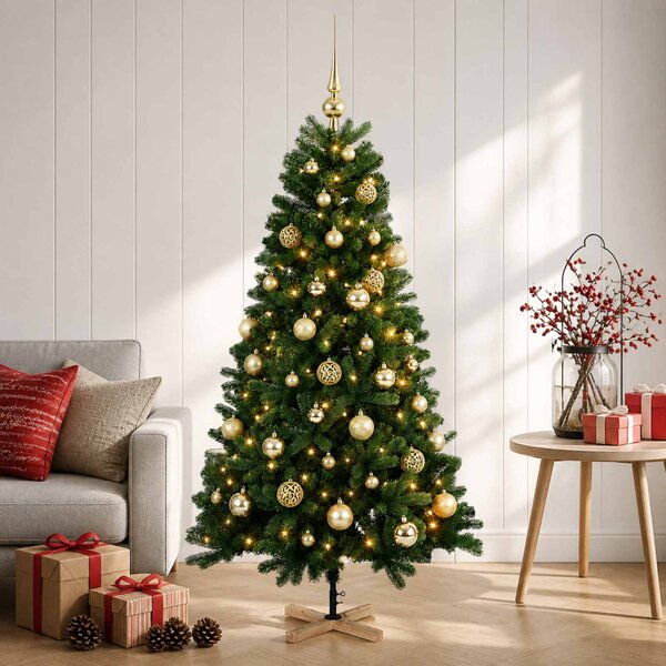 Műkarácsonyfa gömbbel 120 cm 150 LED Meleg fehér PVC Zöld