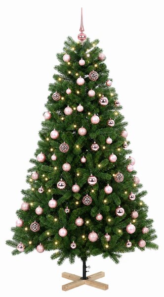 Műkarácsonyfa gömbbel 180 cm 300 LED Meleg fehér PVC Zöld