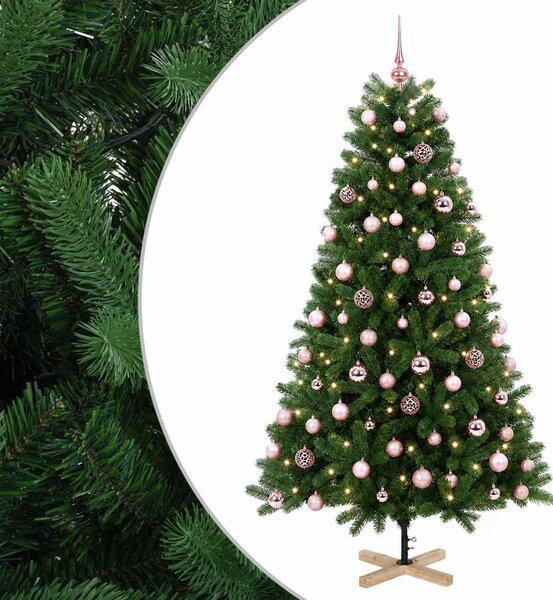 Műkarácsonyfa gömbbel 180 cm 300 LED Meleg fehér PVC Zöld