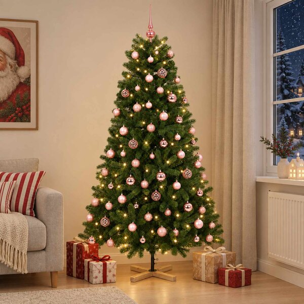 Műkarácsonyfa gömbbel 180 cm 300 LED Meleg fehér PVC Zöld