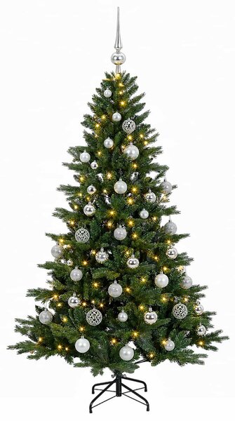 Műkarácsonyfa gömbbel 120 cm 150 LED Meleg fehér PVC és fém