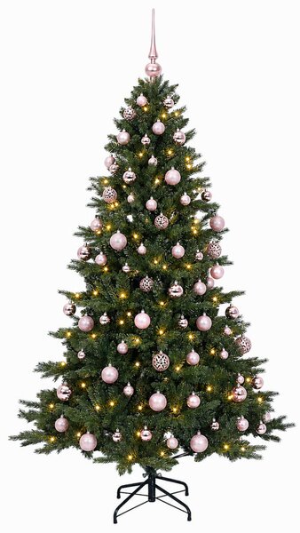 Műkarácsonyfa gömbbel 180 cm 300 LED Meleg fehér PVC és fém