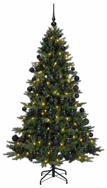 Műkarácsonyfa gömbbel 180 cm 300 LED Meleg fehér PVC és fém