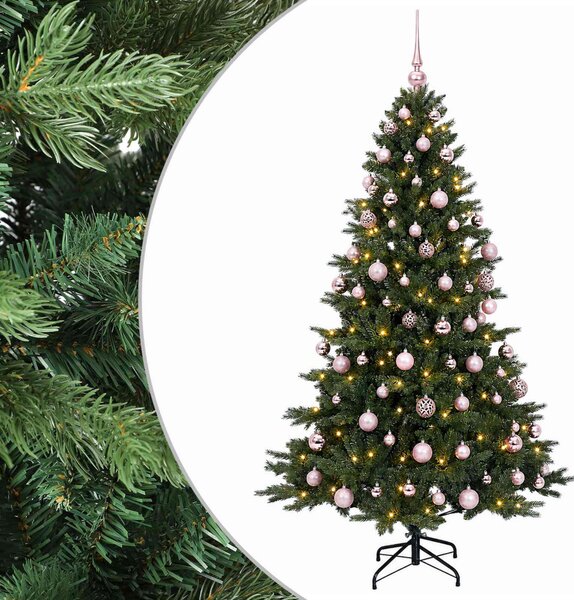 Műkarácsonyfa gömbbel 180 cm 300 LED Meleg fehér PVC és fém