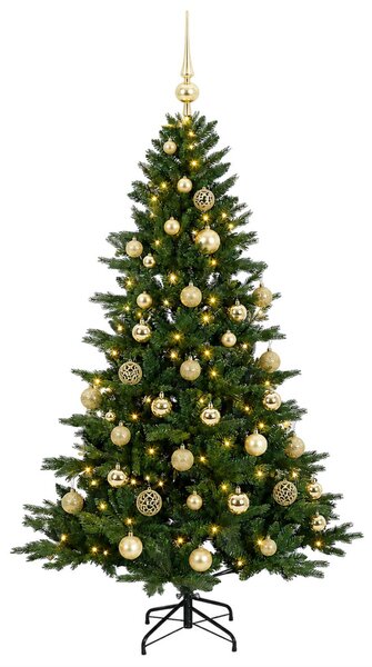 Műkarácsonyfa gömbbel 120 cm 150 LED Meleg fehér PVC és fém
