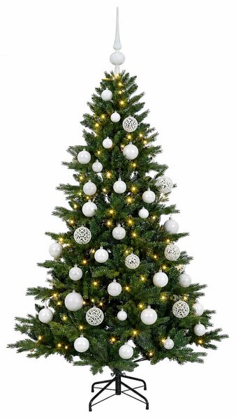 Műkarácsonyfa gömbbel 120 cm 150 LED Meleg fehér PVC és fém