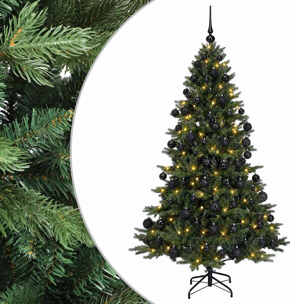 Műkarácsonyfa gömbbel 180 cm 300 LED Meleg fehér PVC és fém