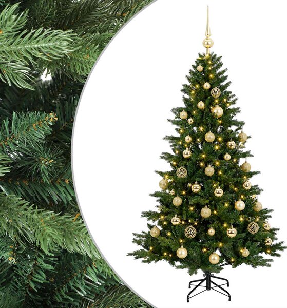 Műkarácsonyfa gömbbel 120 cm 150 LED Meleg fehér PVC és fém