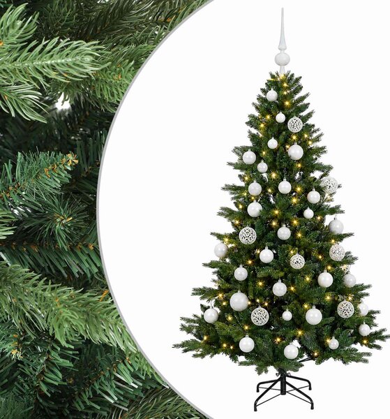 Műkarácsonyfa gömbbel 120 cm 150 LED Meleg fehér PVC és fém