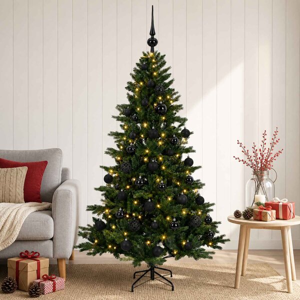 Műkarácsonyfa gömbbel 120 cm 150 LED Meleg fehér PVC és fém