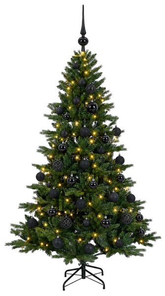 Műkarácsonyfa gömbbel 120 cm 150 LED Meleg fehér PVC és fém