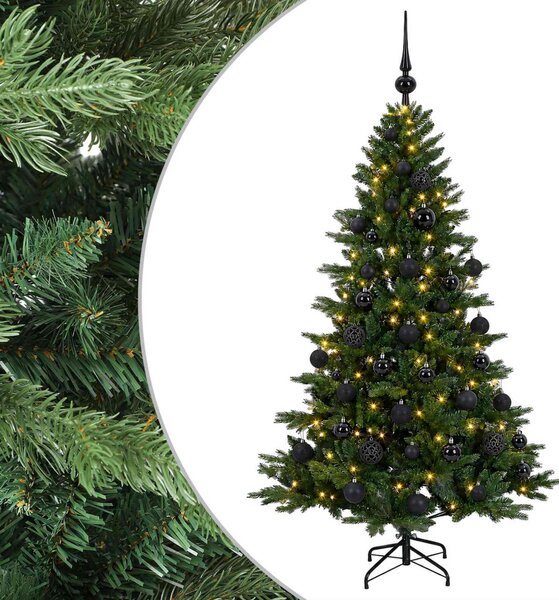 Műkarácsonyfa gömbbel 120 cm 150 LED Meleg fehér PVC és fém