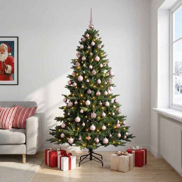 Műkarácsonyfa gömbbel 180 cm 300 LED Meleg fehér PVC és fém
