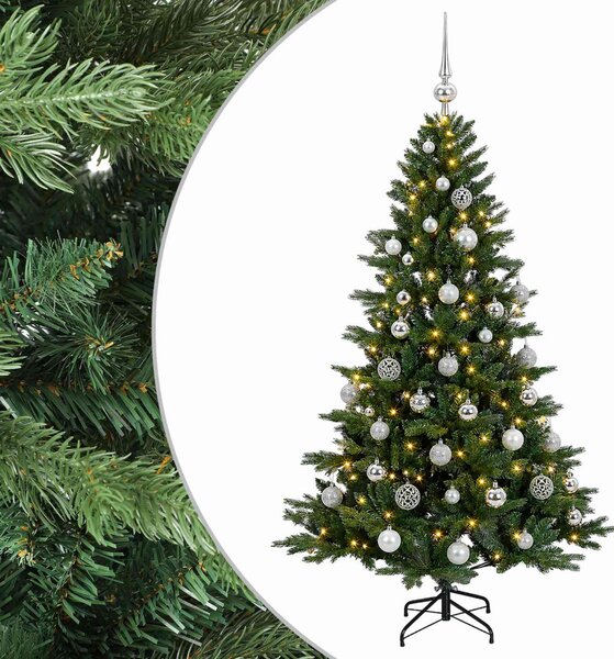 Műkarácsonyfa gömbbel 120 cm 150 LED Meleg fehér PVC és fém