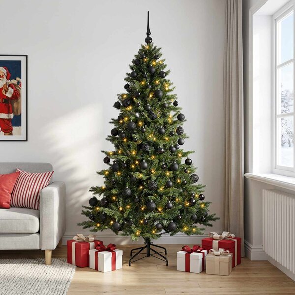 Műkarácsonyfa gömbbel 180 cm 300 LED Meleg fehér PVC és fém