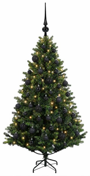 Műfenyő gömbökkel 120 cm 150 LED Meleg fehér PVC és fém Zöld
