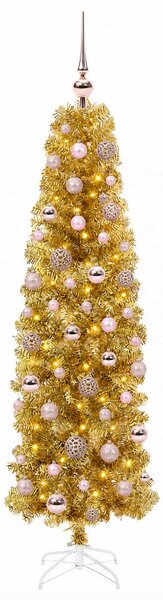 Mű vékony karácsonyfa gömbökkel 180 cm 300 LED Meleg fehér