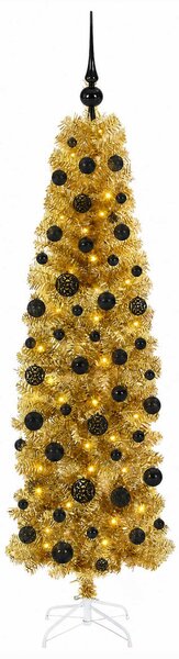 Mű vékony karácsonyfa gömbökkel 180 cm 300 LED Meleg fehér