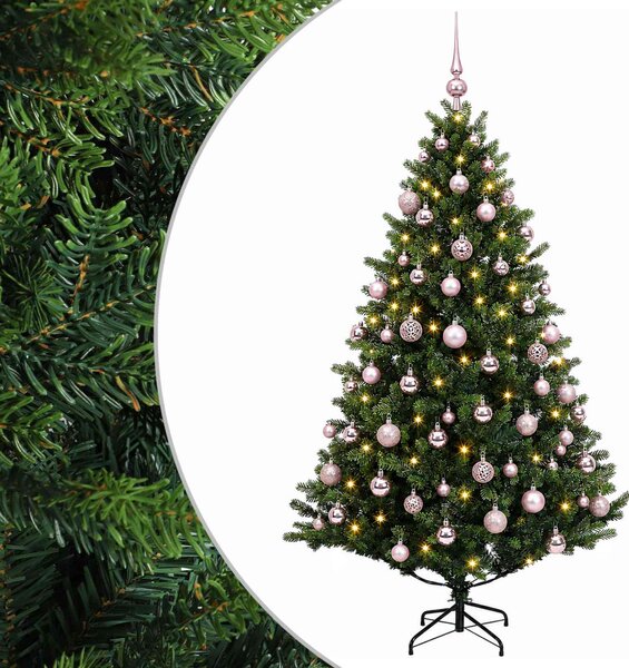 Műkarácsonyfa gömbbel 180 cm 300 LED Meleg fehér PVC és fém