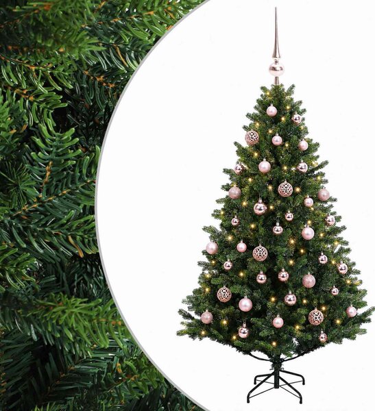 Műkarácsonyfa gömbbel 120 cm 150 LED Meleg fehér PVC és fém