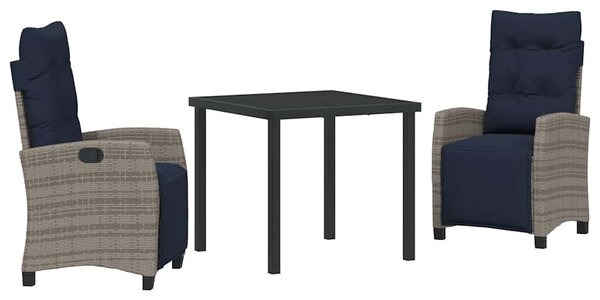 VidaXL Kert étkező szett párnával 3 pcs Szürke polirattan