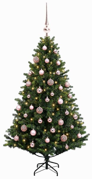Műkarácsonyfa gömbbel 120 cm 150 LED Meleg fehér PVC és fém