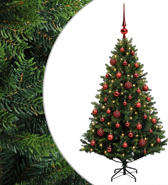 Műfenyő gömbökkel 120 cm 150 LED Meleg fehér PVC és fém Zöld