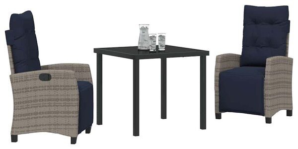 VidaXL Kert étkező szett párnával 3 pcs Szürke polirattan