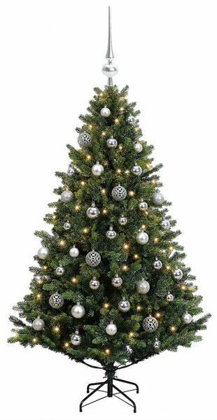 Műfenyő gömbökkel 120 cm 150 LED Meleg fehér PVC és fém Zöld
