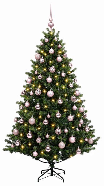 Műkarácsonyfa gömbbel 180 cm 300 LED Meleg fehér PVC és fém
