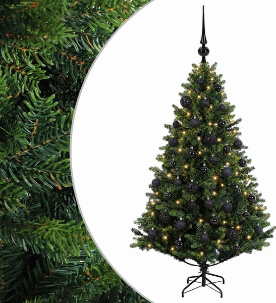 Műfenyő gömbökkel 120 cm 150 LED Meleg fehér PVC és fém Zöld
