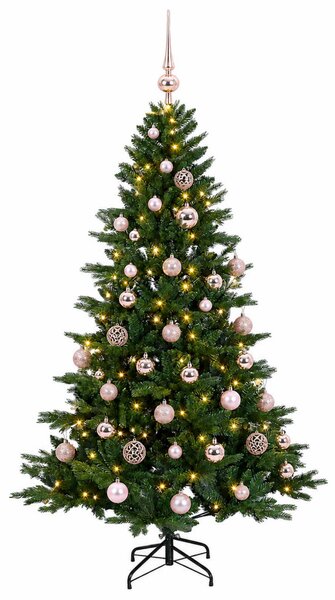Műkarácsonyfa gömbbel 120 cm 150 LED Meleg fehér PVC és fém
