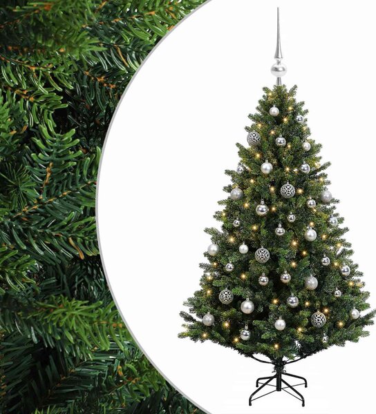 Műfenyő gömbökkel 120 cm 150 LED Meleg fehér PVC és fém Zöld