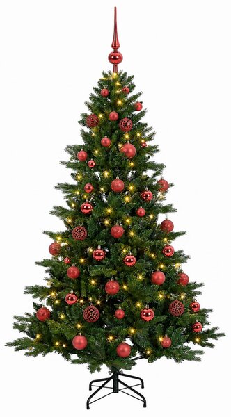 Műkarácsonyfa gömbbel 120 cm 150 LED Meleg fehér PVC és fém