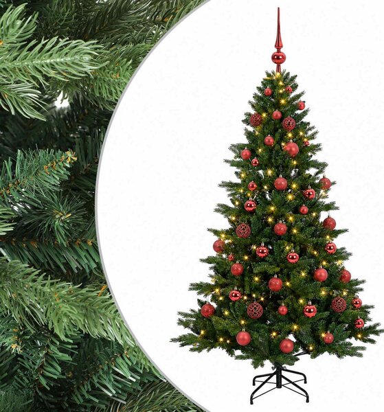 Műkarácsonyfa gömbbel 120 cm 150 LED Meleg fehér PVC és fém