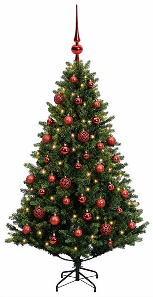 Műfenyő gömbökkel 120 cm 150 LED Meleg fehér PVC és fém Zöld