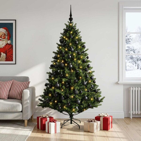 Műfenyő gömbökkel 180 cm 300 LED Meleg fehér PVC és fém Zöld