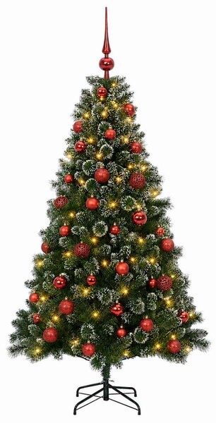 Műfenyő gömbökkel 120 cm 150 LED Meleg fehér PVC és fém Zöld