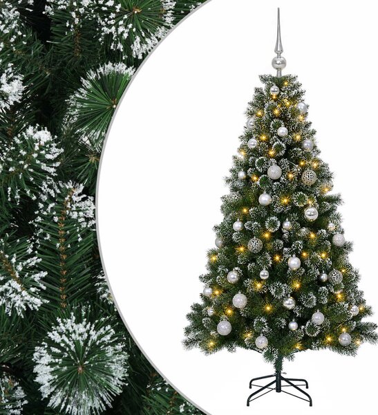 Műfenyő gömbökkel 120 cm 150 LED Meleg fehér PVC és fém Zöld