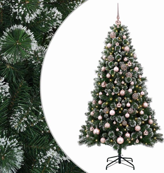 Műfenyő gömbökkel 180 cm 300 LED Meleg fehér PVC és fém Zöld