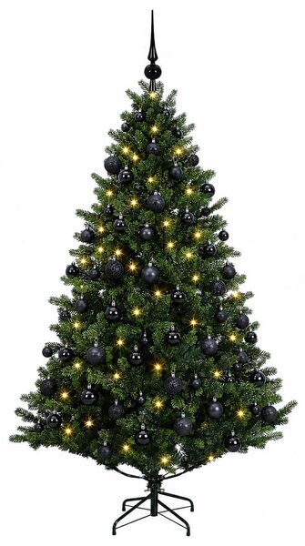 Műfenyő gömbökkel 180 cm 300 LED Meleg fehér PVC és fém Zöld