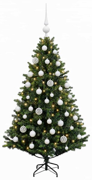 Műfenyő gömbökkel 120 cm 150 LED Meleg fehér PVC és fém Zöld