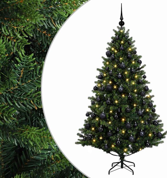 Műfenyő gömbökkel 180 cm 300 LED Meleg fehér PVC és fém Zöld